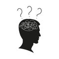 Man`s head with confused thoughts in his brain. Thinking person with questions. Male face silhouette with convoluted mind. Royalty Free Stock Photo